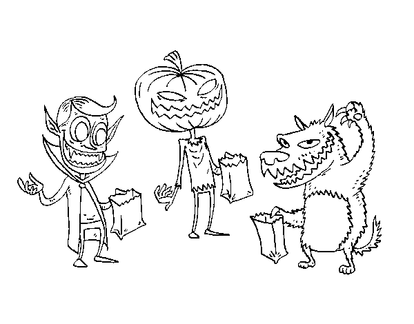 Monsters Trick-or-treating coloring page