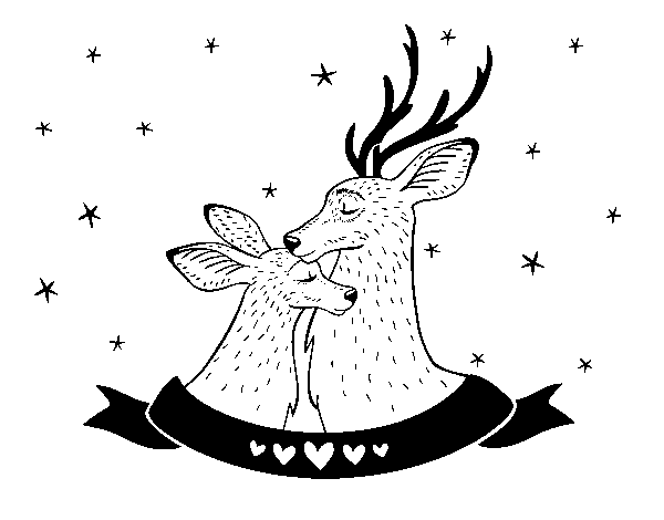 Moose in love coloring page