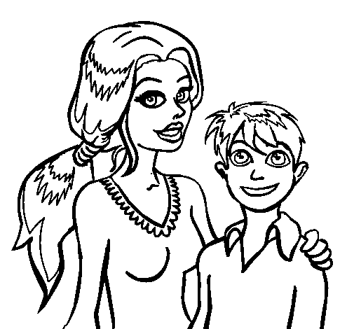 Mother and son  coloring page