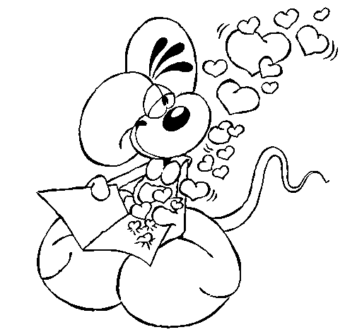 Mouse in love coloring page