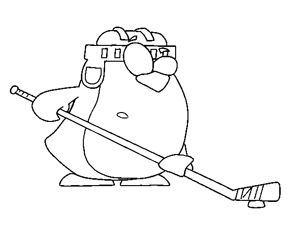 Penguin playing hockey coloring page