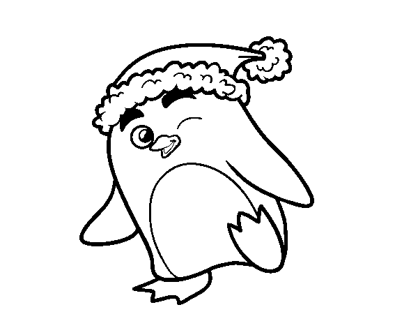 Penguin with Christmas hat coloring page