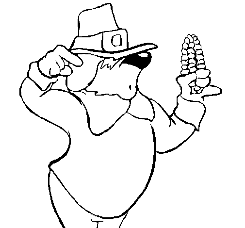 Pilgrim with corncob coloring page