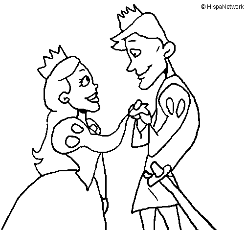Prince and princess looking at each other coloring page