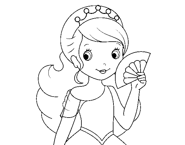 Princess and Hand fan coloring page