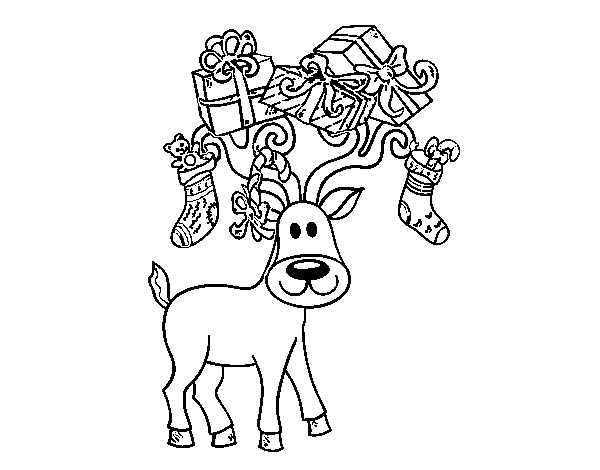 Reindeer with Christmas gifts coloring page