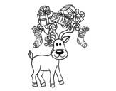 Reindeer with Christmas gifts coloring page