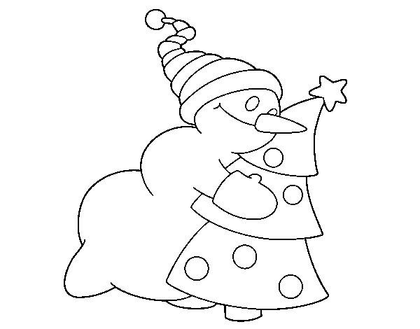 Snowman hugging tree coloring page