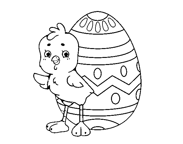 Sympathetic chick with Easter egg coloring page