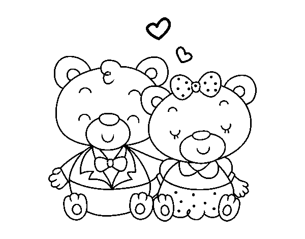 Teddy's bears in love coloring page